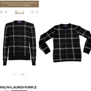 Ralph Lauren Purple Label Cashmere Tartan Plaid Crew Neck Sweater